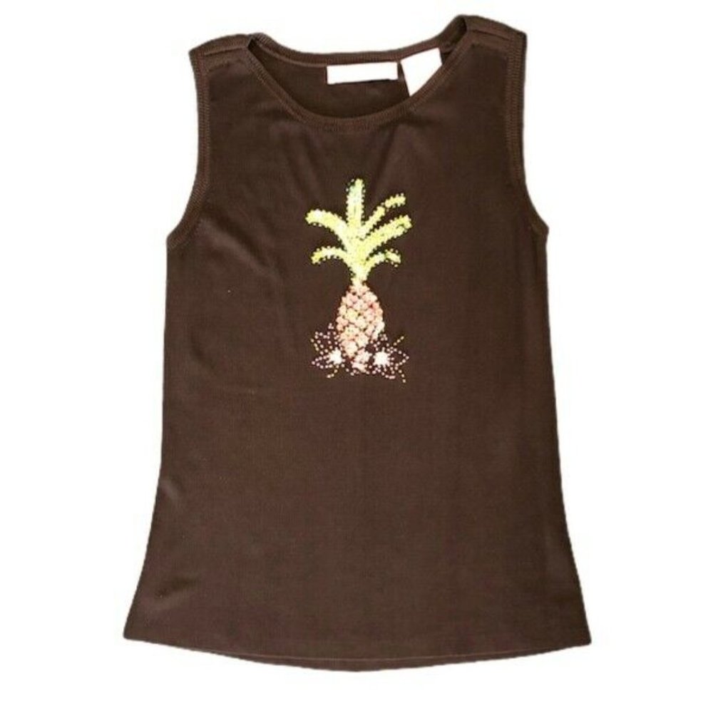 Lucia Burns pineapple bling sleeveless sweater LG